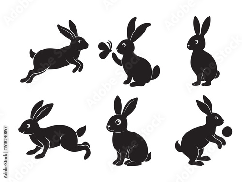 vector set of rabbits silhouette 