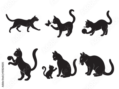 set of cats silhouettes