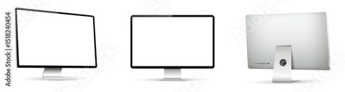 Computer white screen mockup different angles views