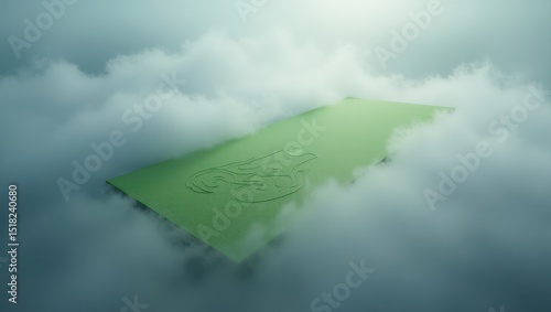 Abstract Green Field Design in Cloudscape Aerial View of Unique Crop Art Pattern
