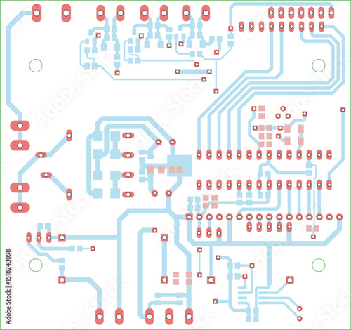 Tracing conductors of printed circuit board
of electronic device. Vector engineering 
drawing of pcb design. Electric background.
Computer technic cad project.