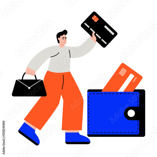 A flat style illustration showing a person holding cardholder