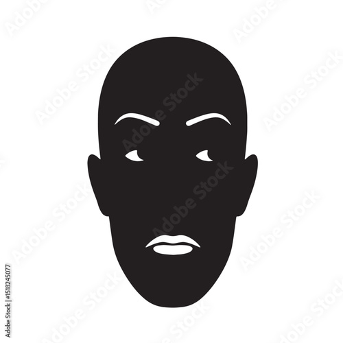 Serious Bald Head Silhouette Vector Illustration of a Person's Face