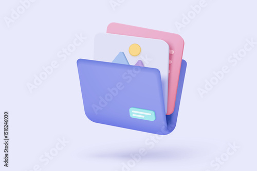 3d paper sheet and folder for management multimedia file cyberspace. Image paperwork and video document folder icon. Document efficient work on project plan. 3d picture icon vector render Illustration
