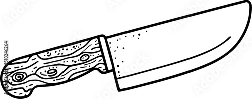 chef's kitchen knife with wood grain handle, stainless steel blade cooking, culinary, cutlery, utensil illustration