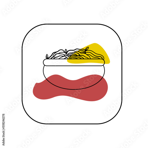 Logo and icon of spaghetti in a bowl, logo and icon of fried noodles or soup in a bowl