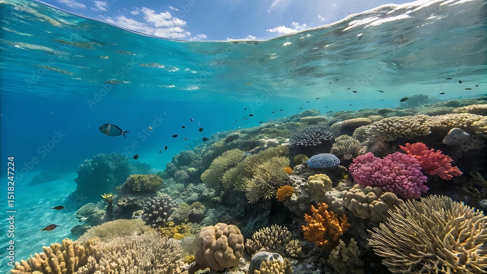 Naklejka premium A coral reef visible from the surface