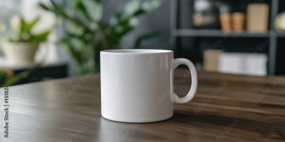 Simple white mug on a wooden table Simple white mug on a wooden table
