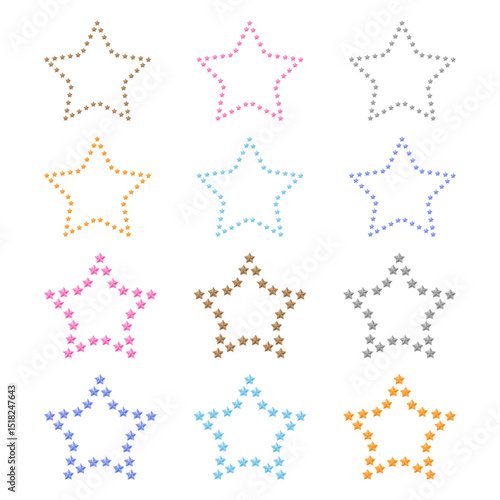 Set of star shape frames with stars. Colorful star borders. Decorative pattern for photo, artwork, fabric, wallpaper, wrapping paper, scrapbooking, decoupage.