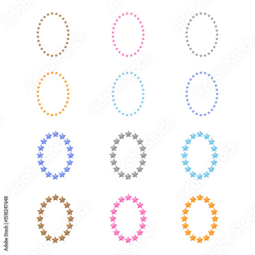 Set of oval frames with stars. Star borders. Decorative isolated elements for photo, artwork, fabric, wallpaper, wrapping paper, scrapbooking, decoupage.