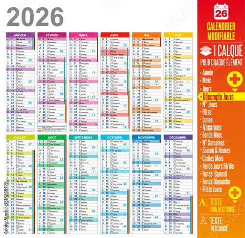 Calendrier 2026 claques modifiables