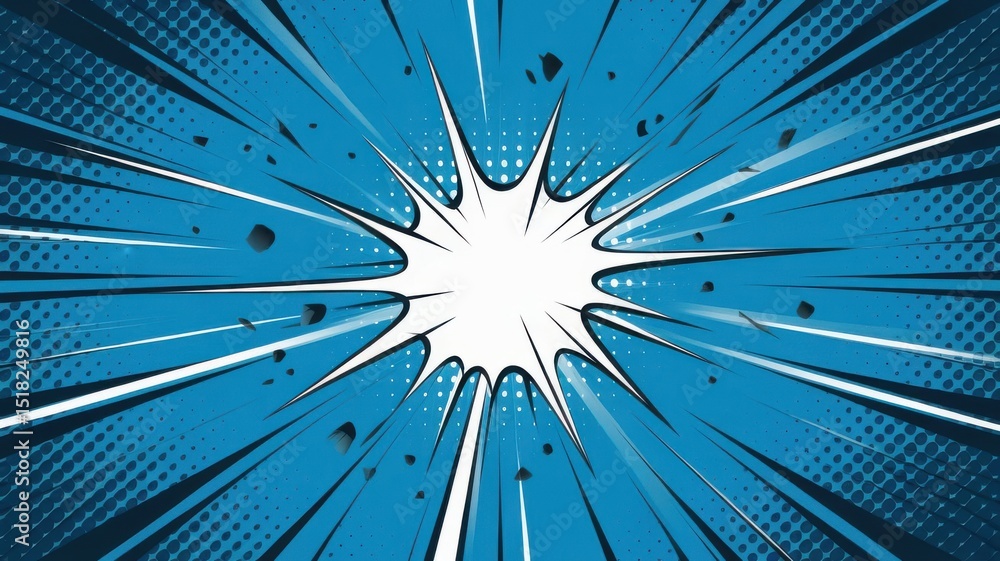 Fototapeta premium Dynamic blue explosion background for comics or graphic novels illustration