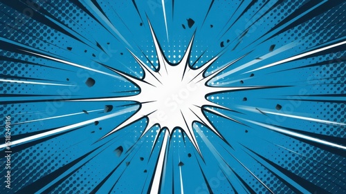Dynamic blue explosion background for comics or graphic novels illustration