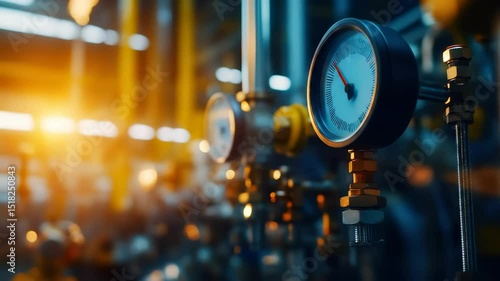 Industrial pressure gauge metal factory equipment measurement technology engineering machinery for monitoring system safety, manufacturing process, steel industry instrument, pipe valve control