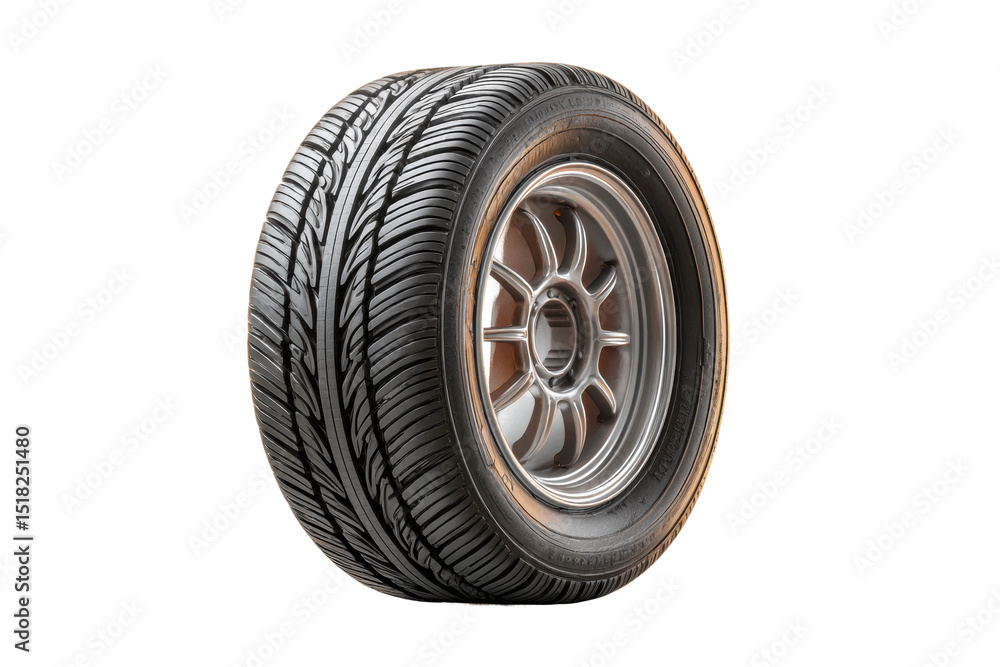 Obraz premium PNG Close-up of high-performance car tire with tread pattern on isolated background