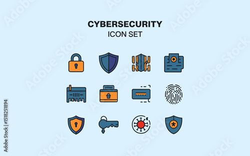 Cybersecurity Icon Set Modern Flat Design Secure Data Protection Digital Privacy Network Safety Technology Icons for Website App UI UX Interface Design Elements Graphic Resources key lock risk virus  
