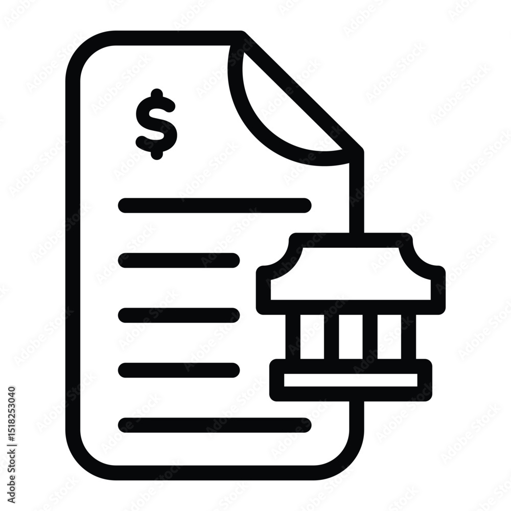 Document with a dollar sign and a bank, perfect for financial and business concepts. Ideal for presentations, websites, and advertising. Document with a dollar sign and a bank, perfect for financial and business concepts. Ideal for presentations, websites, and advertising.
