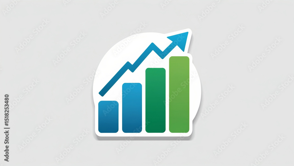 Vector icon of an upward bar graph with an arrow, symbolizing business growth and success, blue and green color scheme, flat design, clean white background. Vector icon of an upward bar graph with an arrow, symbolizing business growth and success, blue and green color scheme, flat design, clean white background.