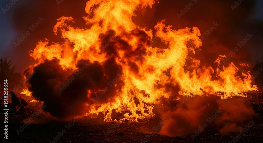 Fiery Explosion: Orange Flames & Dark Smoke - Abstract Atmosphere Fiery Explosion: Orange Flames & Dark Smoke - Abstract Atmosphere