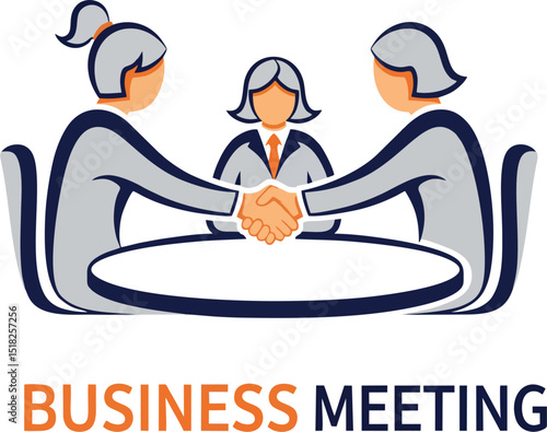 Vector Illustration of Business Meeting and Handshake at Round Table