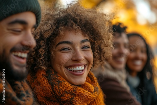 Friends enjoying a cheerful autumn gathering in a colorful park Generative AI