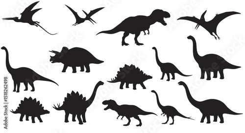 Silhouette Collection of Various Dinosaur Species in Different Poses