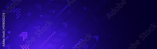 Arrow background. Technology design with glowing upward arrows and geometric patterns in dark purple. Data, growth or digital concept. Vector Illustration.