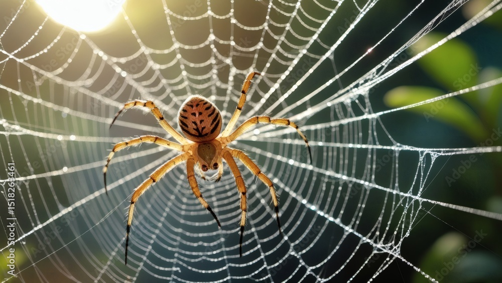Fototapeta premium Magnificent Spider in its Intricate Web A Close-Up View of Nature's Artistry