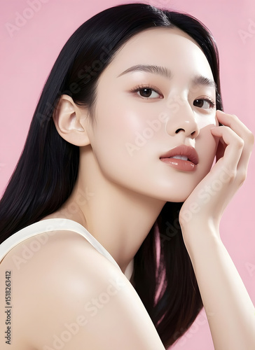 Beauties with perfect skin and elegant makeup for studio portraits.