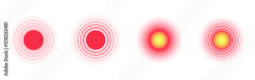 Pain red circle with gradient heat map effect. Medical target for inflammation, stress, injury or pressure point visual. Ache design set for healthcare or advertisement. Vector Illustration.