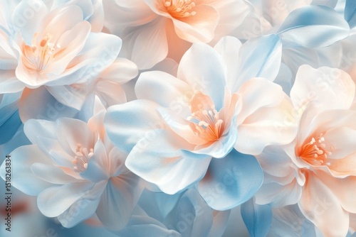 Soft Pastel Floral Background with Delicate Blue and Peach Flowers in Bloom for Tranquil and Serene Design Elements in Graphics
