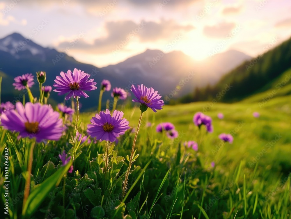 Fototapeta premium Mountain Wildflowers at Sunset