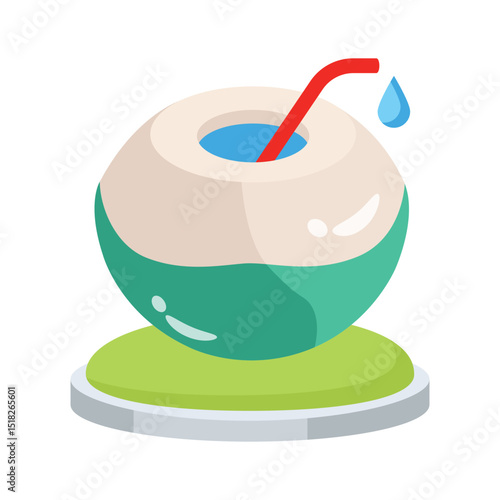 Easy to edit 2d icon of chilled coconut drink