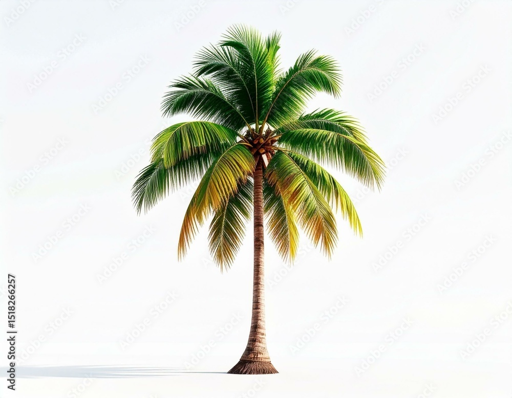 Obraz premium Single Coconut Palm Tree Isolated on White Background Tropical Summer Vacation Image