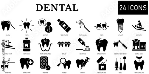 Set of dental Icons or symbols Vector fully editable file.