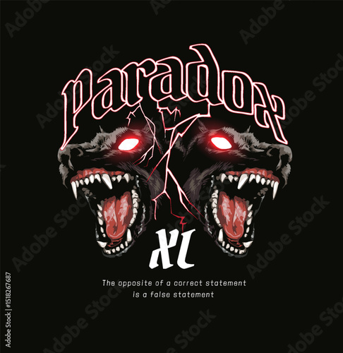 paradox slogan with angry dog heads vector illustration hand drawn - not auto trace	