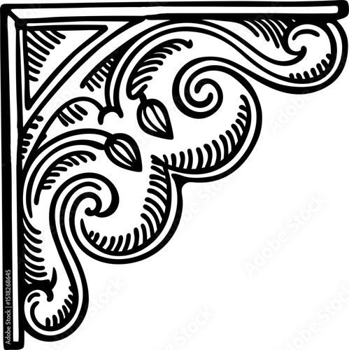ornate decorative corner bracket with intricate leaf and swirl pattern for architectural or vintage design