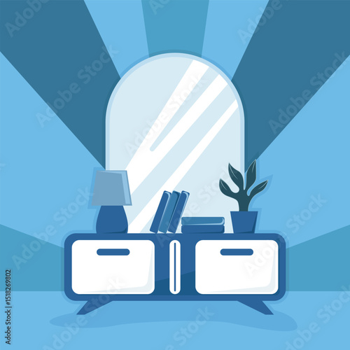 sideboard bookcase interior vector illustration template graphic design . furniture 2d simple cartoon for decoration concept on backgrounds in flat style