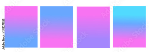 Set of 4 trendy gradient backgrounds of pink, blue, cyan and violet colors in soft transitions. For covers, wallpapers, posters, branding, social media and other projects. Vector, for web and print.