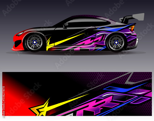 Car wrap design vector. Graphic abstract stripe racing background designs for vehicle, rally, race, adventure and car racing livery