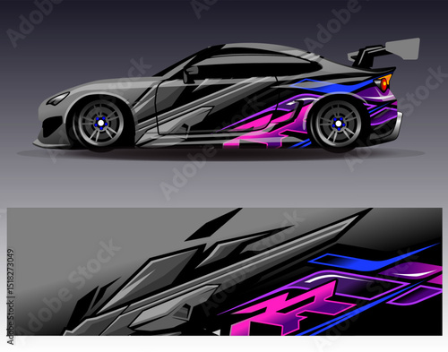 Car wrap design vector. Graphic abstract stripe racing background designs for vehicle, rally, race, adventure and car racing livery