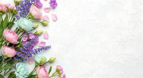 Pastel Flower Border on White Background: Delicate Floral Arrangement