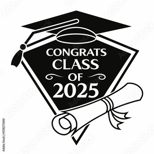 Class of 2025 Congrats greeting sign with academic cap and diploma svg 
