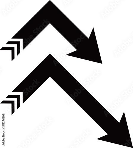 黒いV字型ストライプテールの逆V字ダウン矢印セット　Web　Adobe Illustrator Artwork