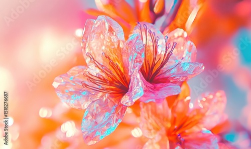 Glassy peach blossoms, spring bloom, soft light, bokeh background, nature wallpaper