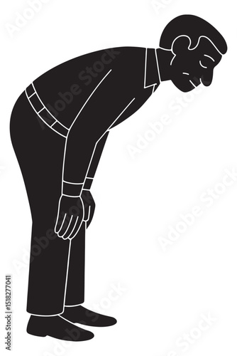 Silhouette of a man bowing forward in ruku with hands on knees