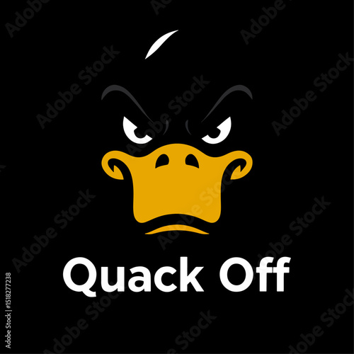 Quack Off - Grumpy Duck Face Illustration on Black Background