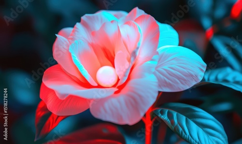 Glowing flower, night garden, illuminated petals, vibrant colors, nature photography, website banner