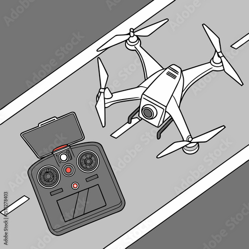 Drone and remote control illustration with a tech-savvy vibe on a road background
