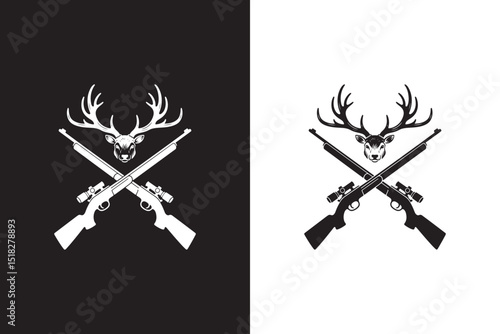 Hunting Emblem with Rifles and Deer Antlers
